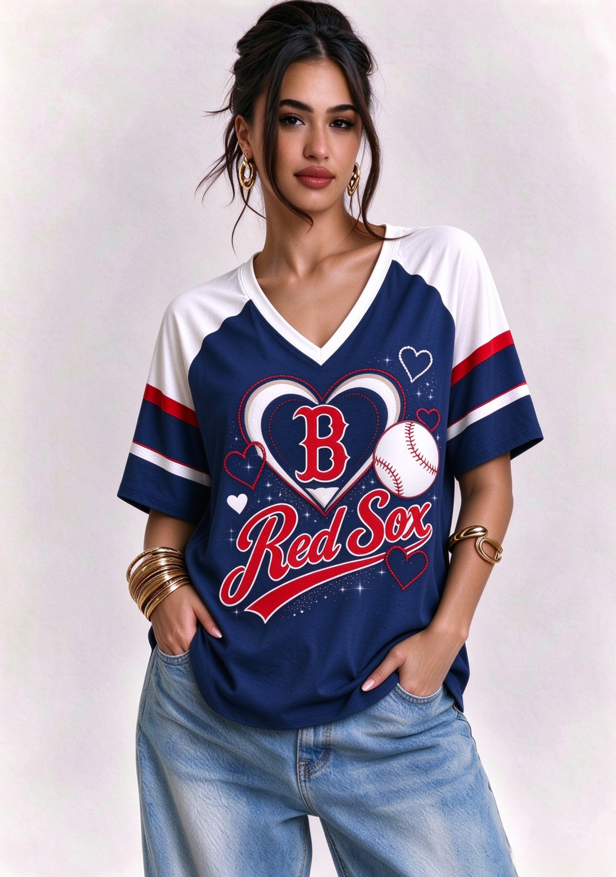 Boston Red Sox Heart Baseball Graphic V-Neck T-Shirt Main image