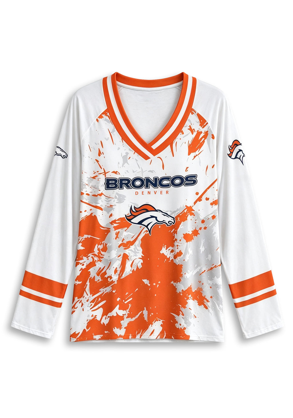 Women's Denver Broncos Graphic V Neck Long Sleeve Shirt