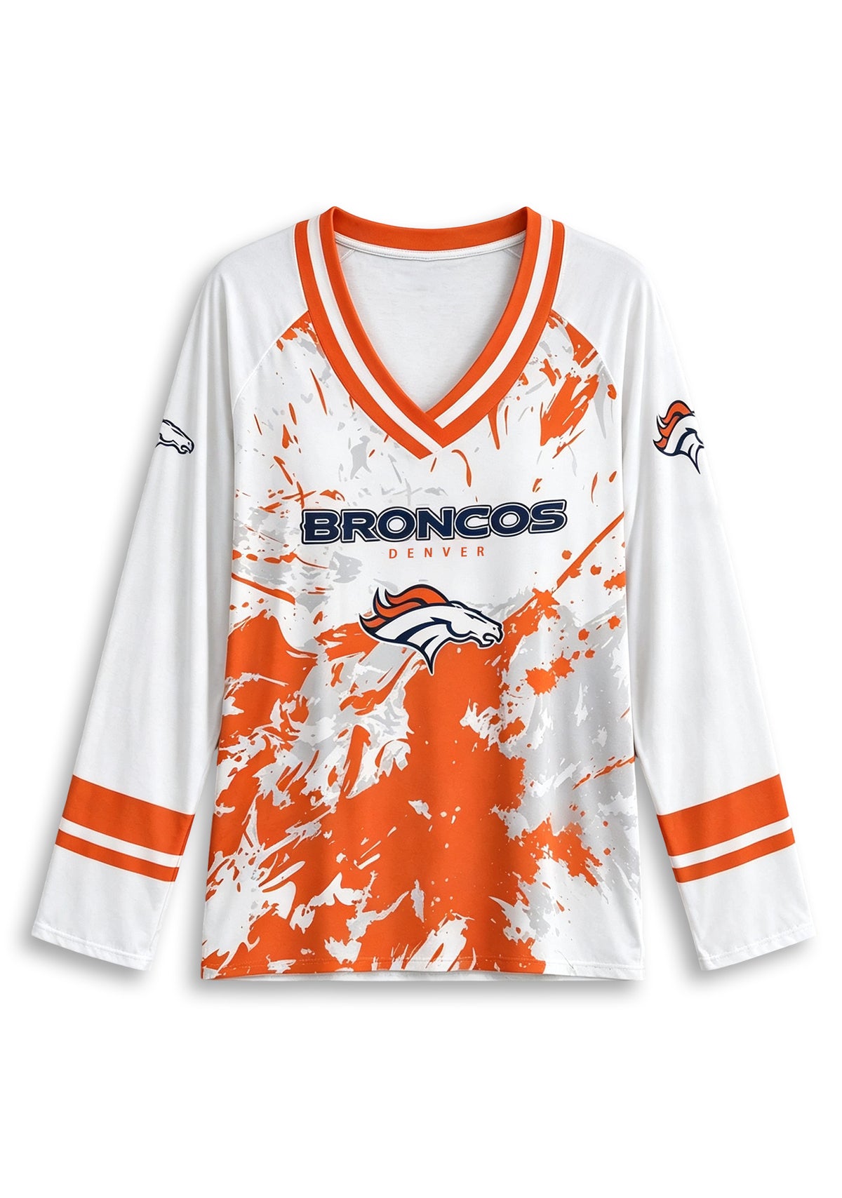 Women's Denver Broncos Graphic V Neck Long Sleeve Shirt