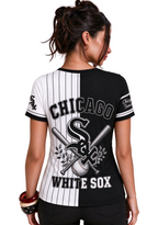 Women Chicago White Sox Baseball Half Striped Henley T-Shirt