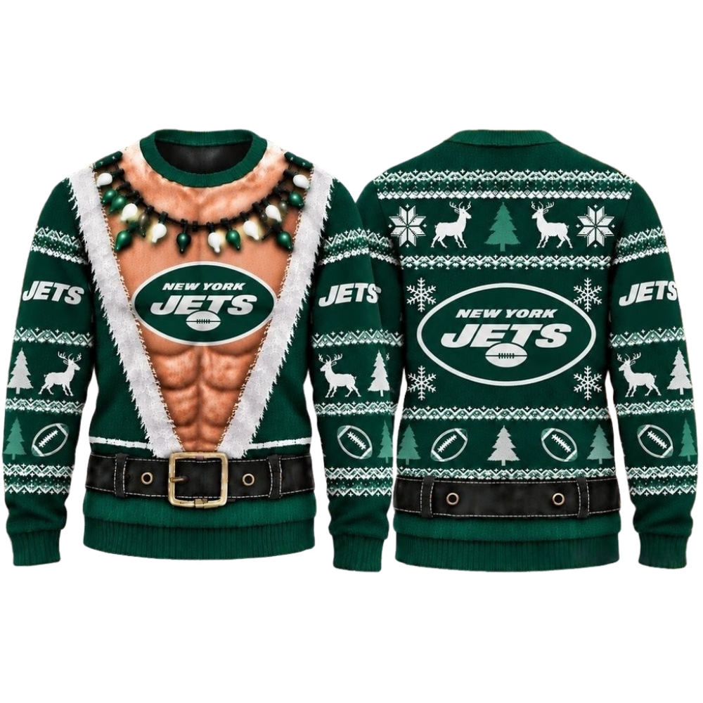 New York Jets Christmas Ugly Sweater Muscular Fan Graphic Main image