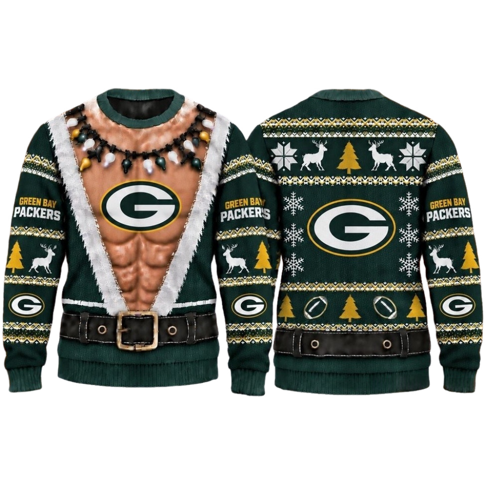 Green Bay Packers Christmas Ugly Sweater Muscular Fan Graphic