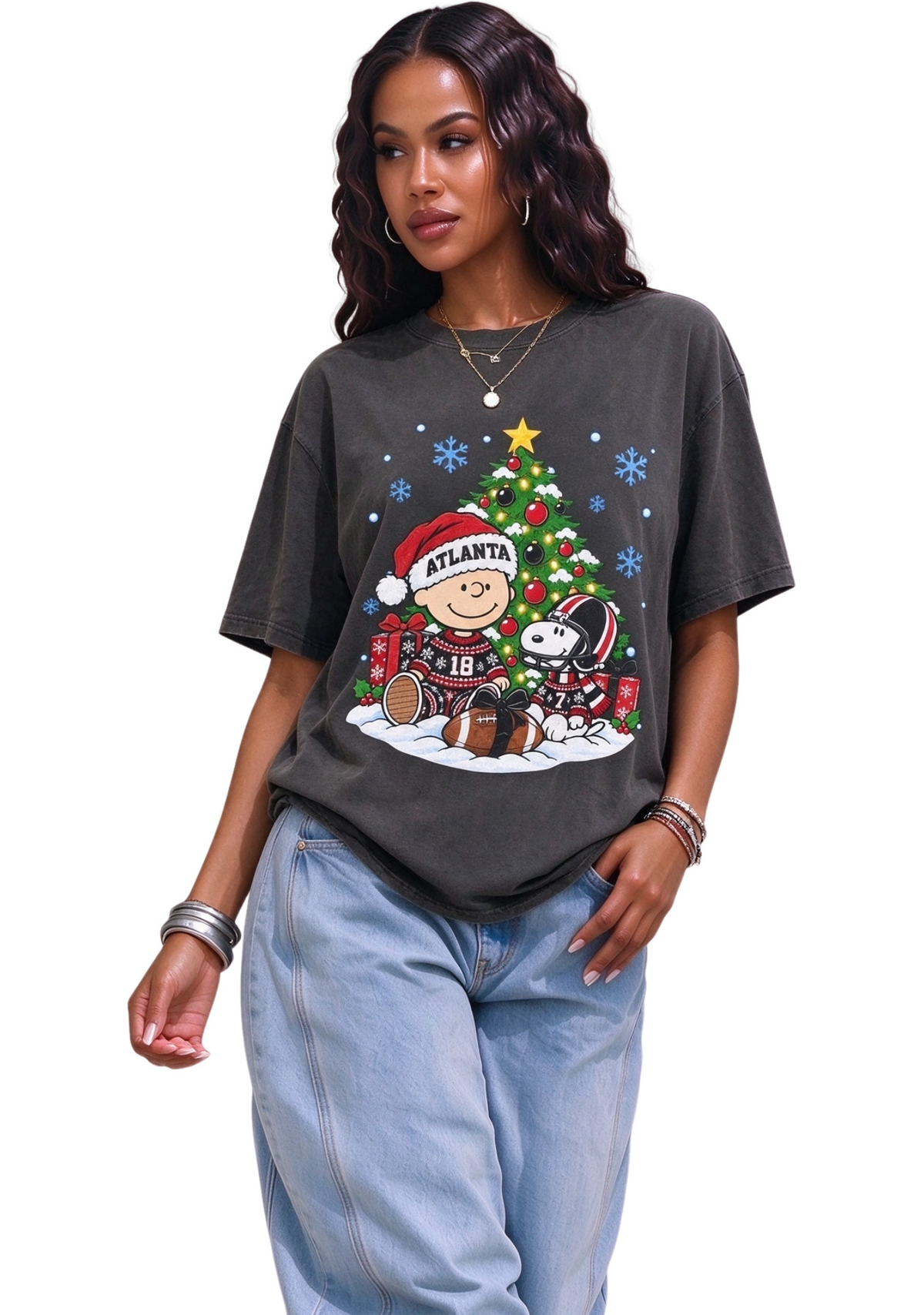Women's Atlanta Falcons Christmas Snoopy Charlie Brown T-Shirt