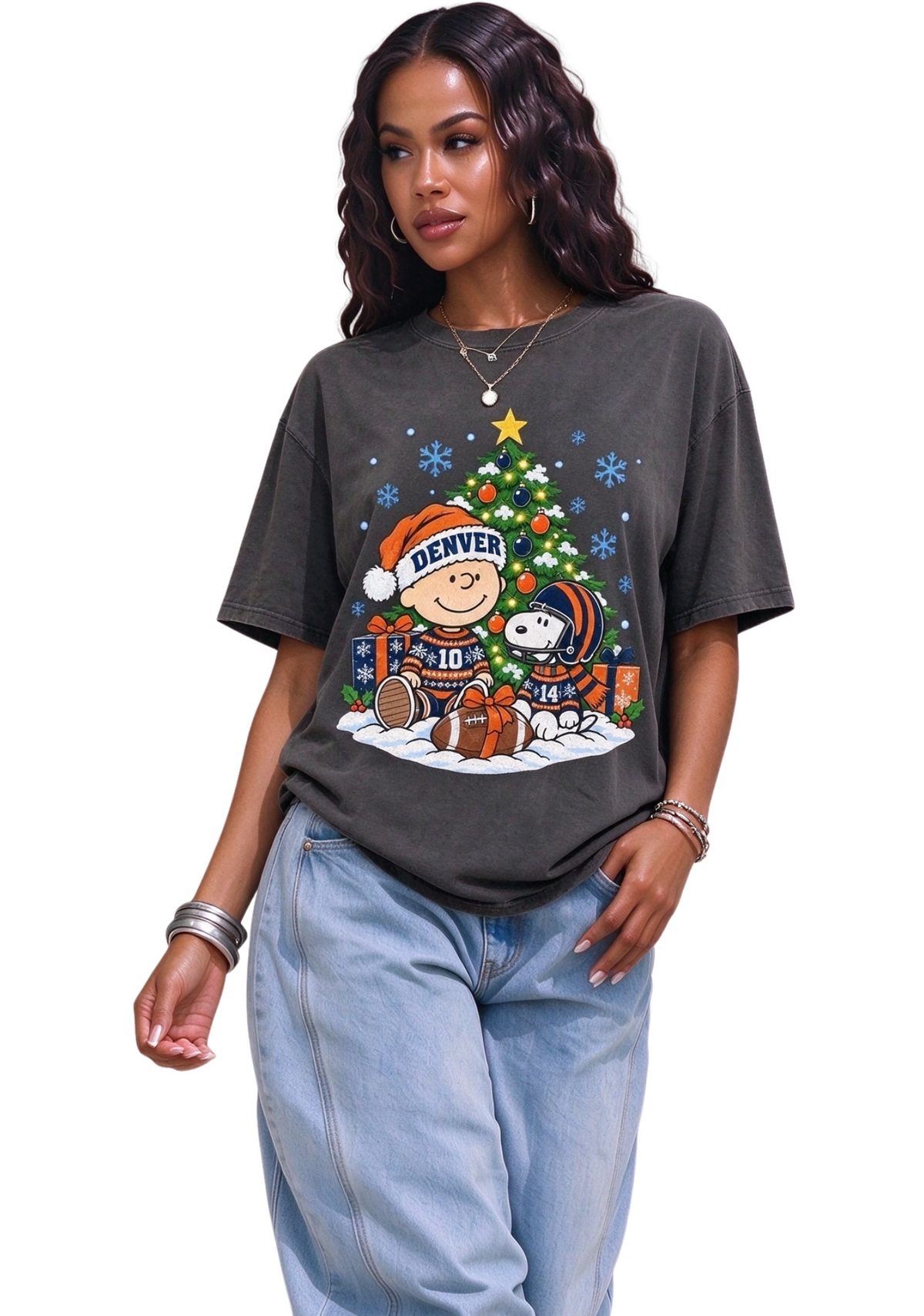 Women's Denver Broncos Snoopy Charlie Brown Christmas T-Shirt Main image