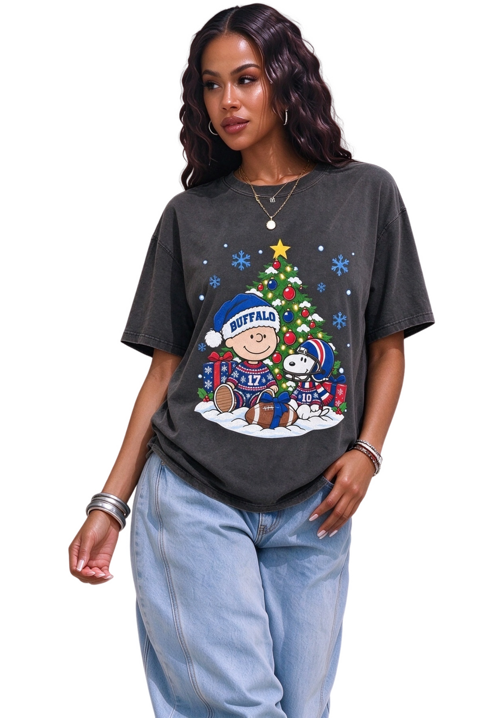 Women's Buffalo Bills Christmas Snoopy Charlie Brown T-Shirt
