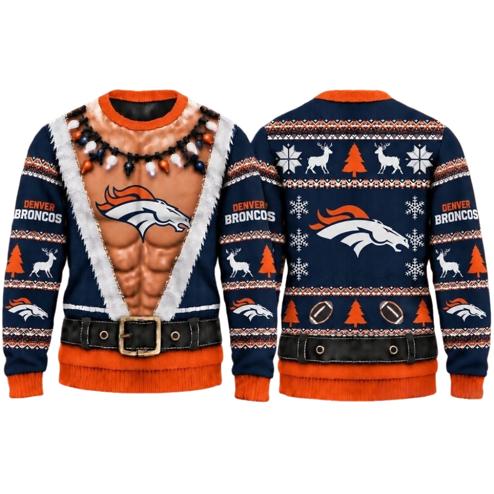 Denver Broncos Christmas Ugly Sweater Muscular Fan Graphic Main image