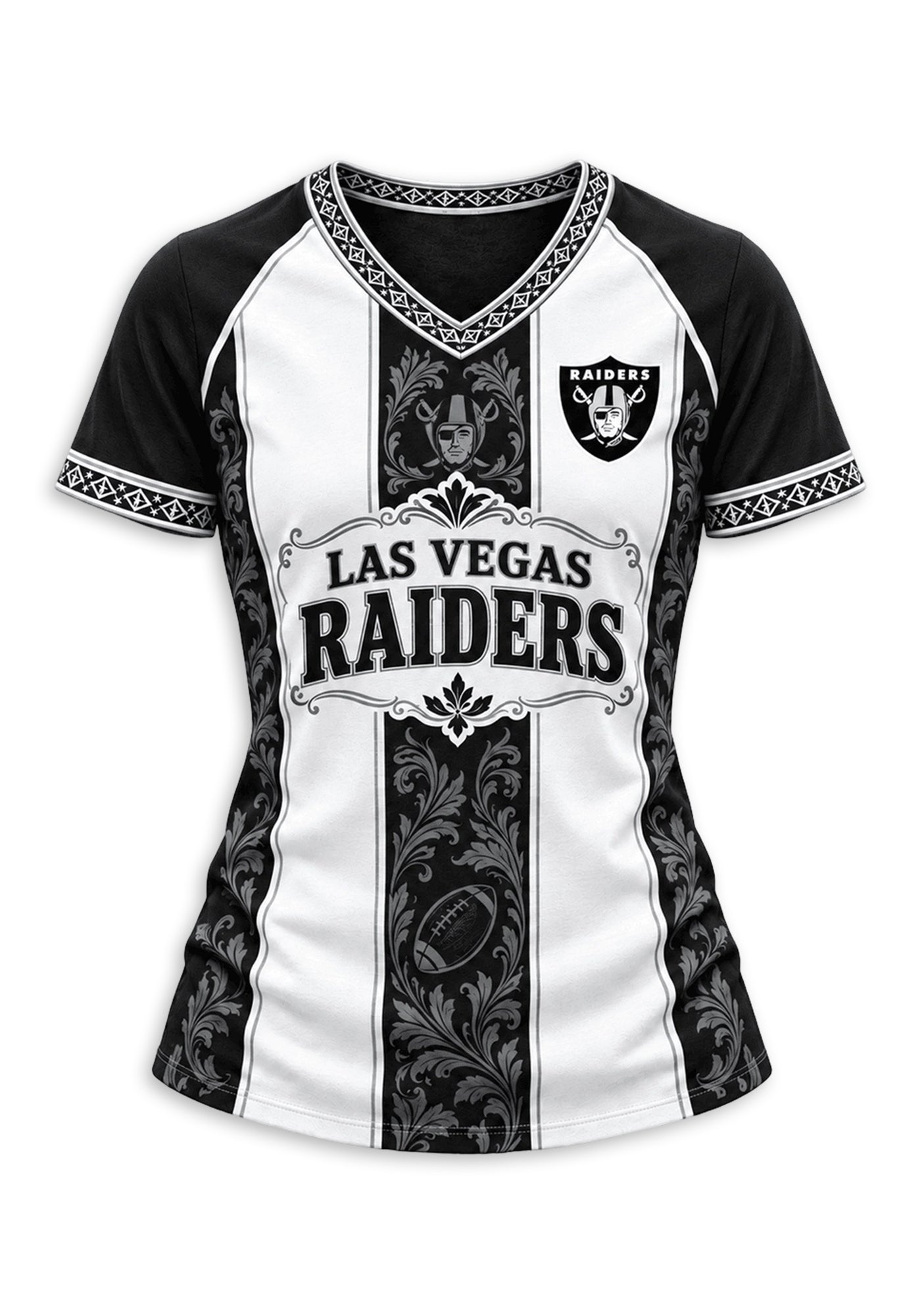 Women's Las Vegas Raiders Floral Baroque Striped V-Neck T-Shirt Secondary image