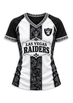 Women's Las Vegas Raiders Floral Baroque Striped V-Neck T-Shirt