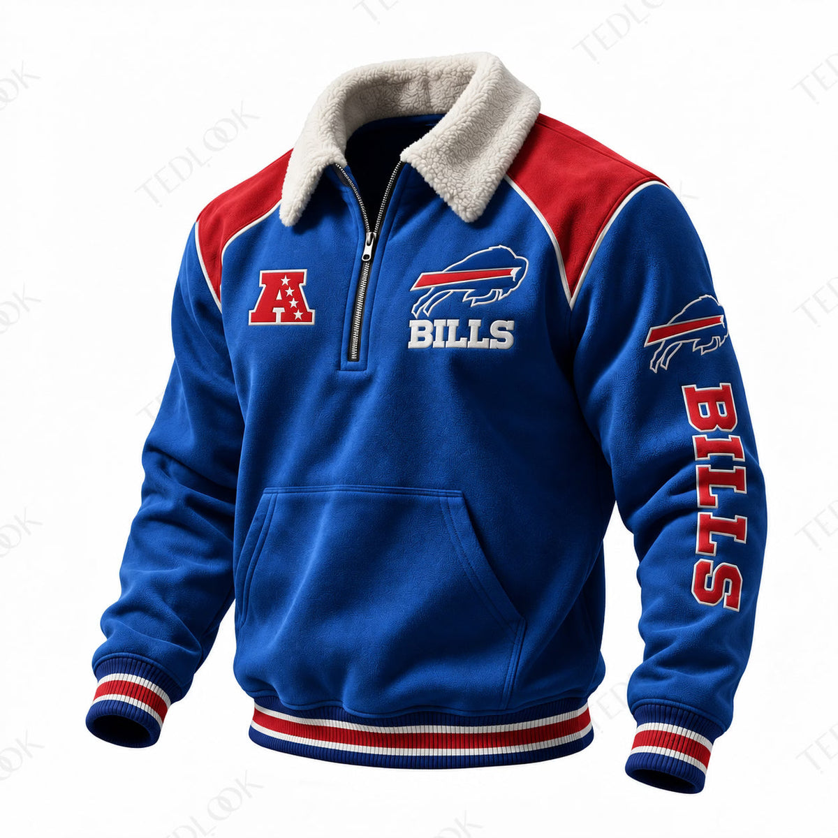 Buffalo Bills Sherpa Collar 1/4 Zip Fleece Pullover NFL Fan Jacket