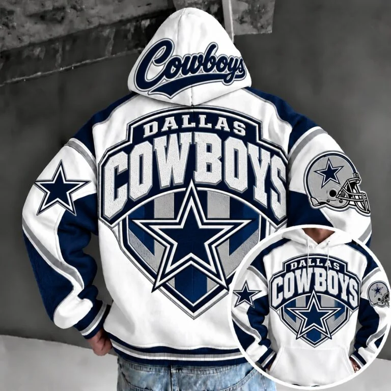 Dallas Cowboys Retro Varsity Color Block Back Print Pullover Hoodie