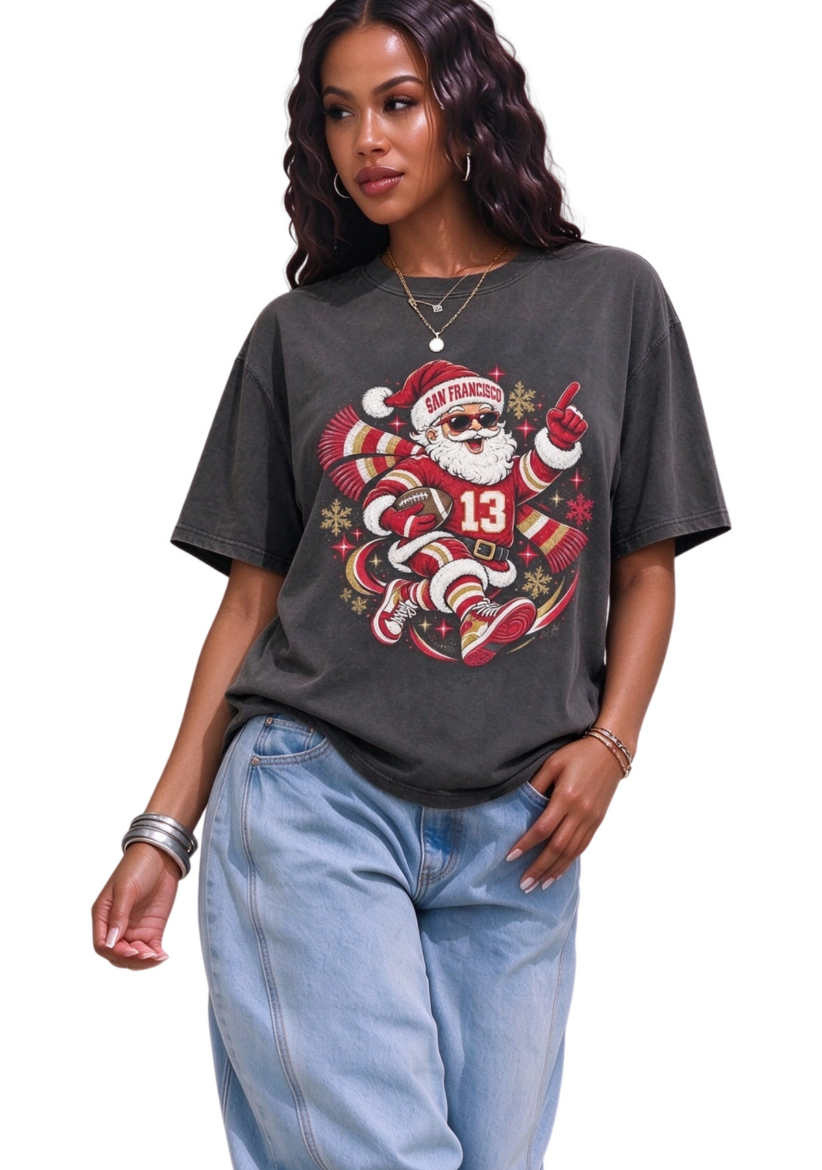 Women's San Francisco 49ers Santa Football Christmas T-Shirt