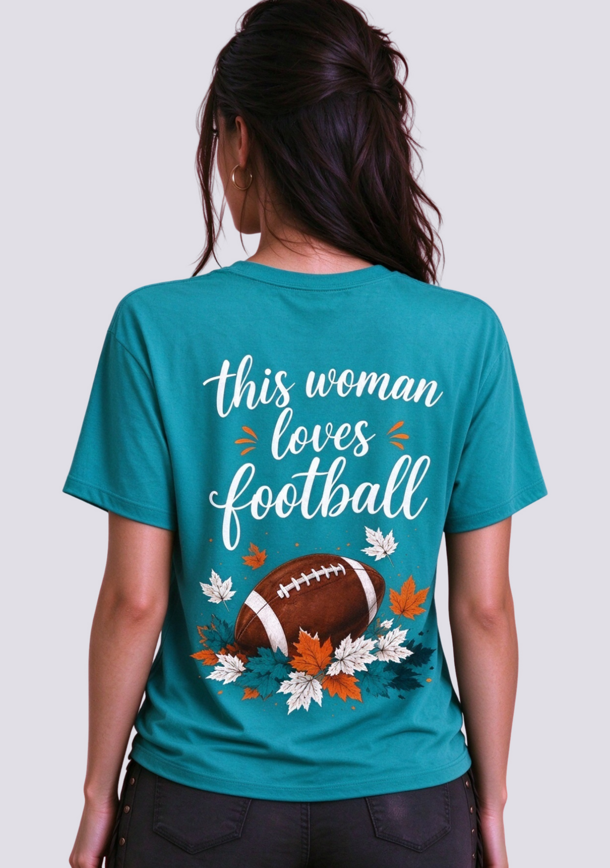 This Woman Loves Football Fall Maple Leaves NFL V-Neck T-Shirt