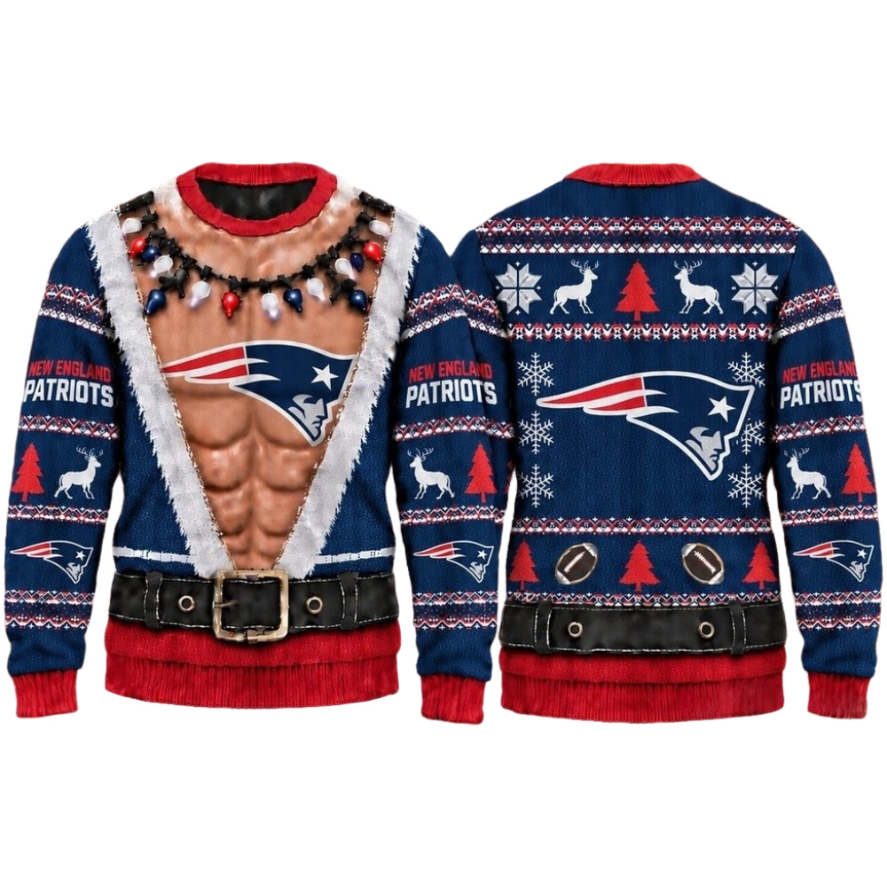 New England Patriots Christmas Ugly Sweater Muscular Fan Graphic Main image