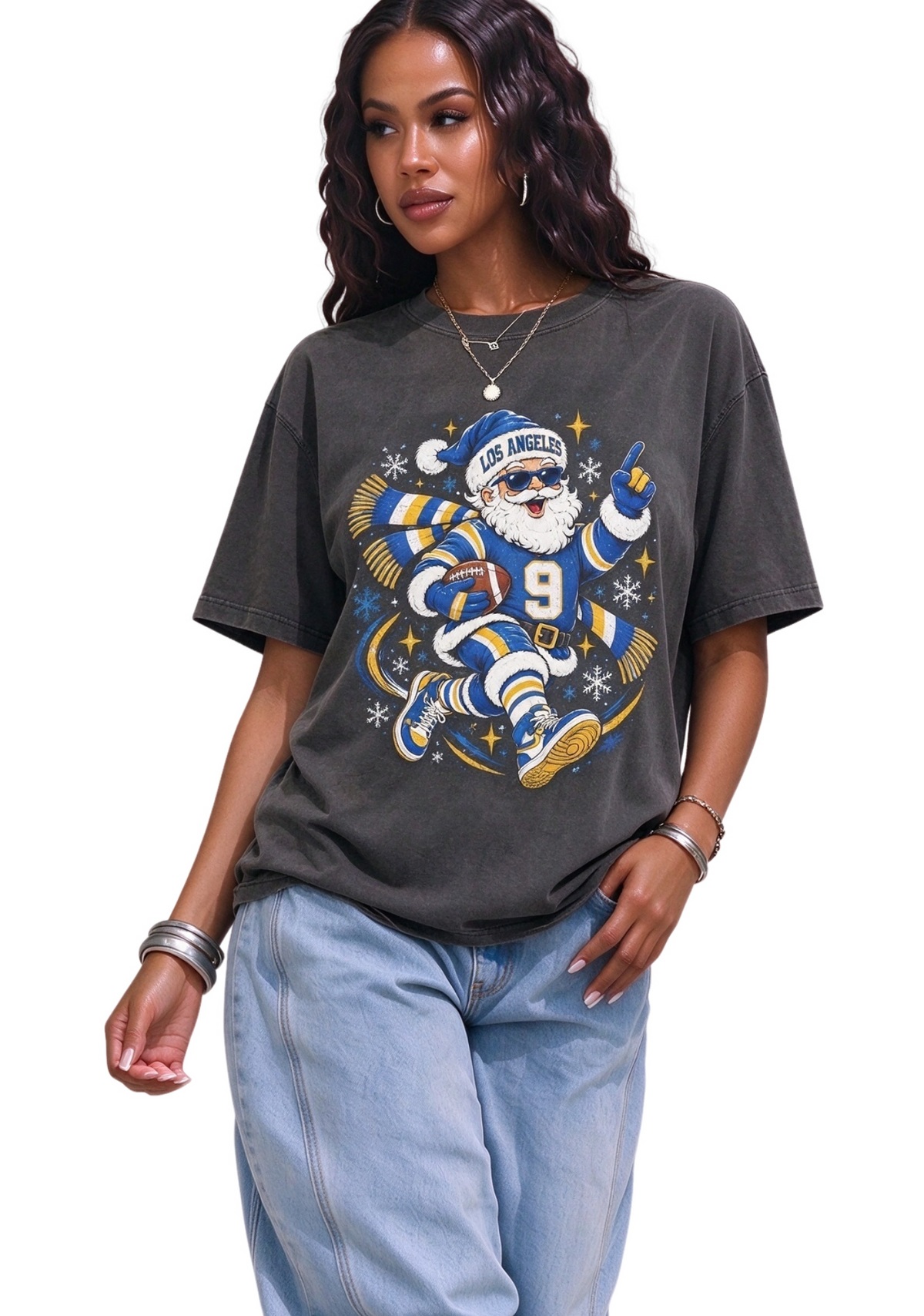 Women's Los Angeles Rams Santa Football Christmas T-Shirt