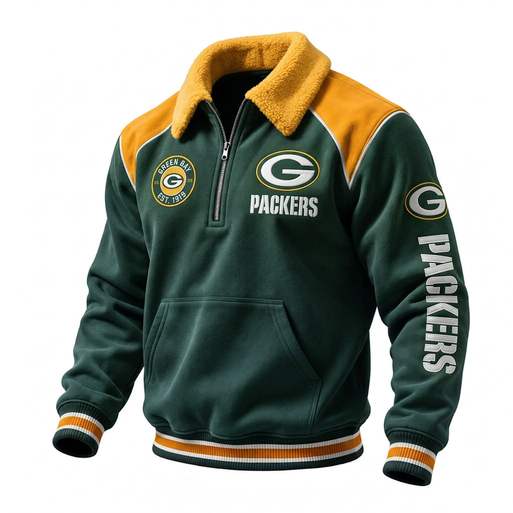 Green Bay Packers Sherpa Collar 1/4 Zip Fleece Pullover NFL Fan Jacket
