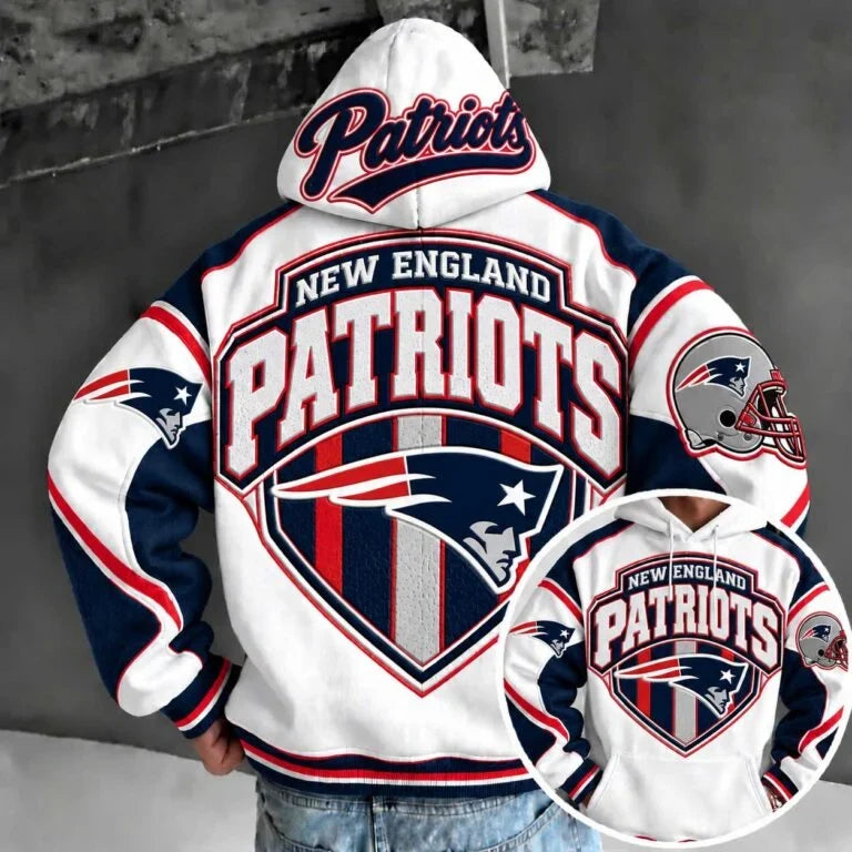 New England Patriots Retro Varsity Color Block Back Print Pullover Hoodie