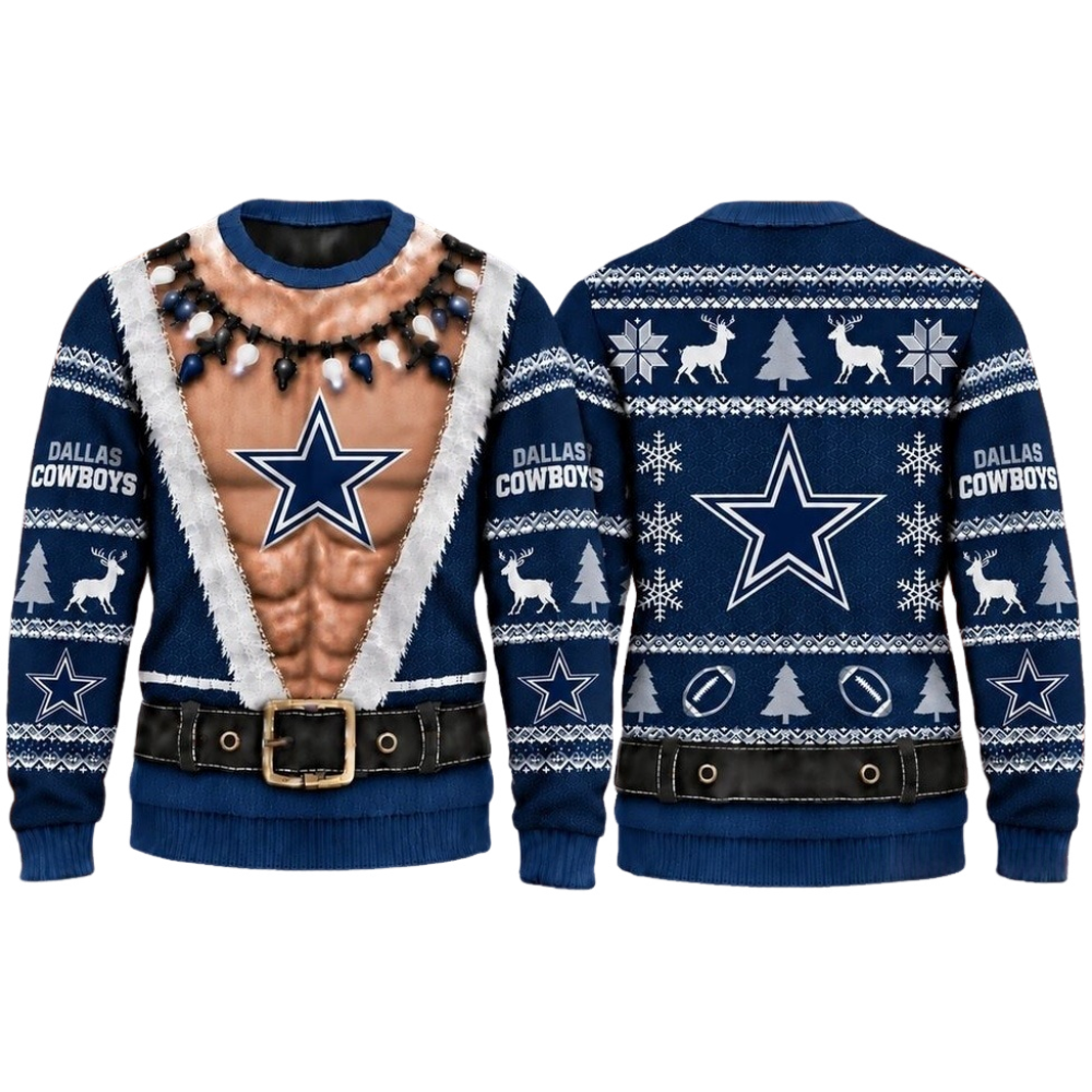 Dallas Cowboys Christmas Ugly Sweater Muscular Fan Graphic Main image