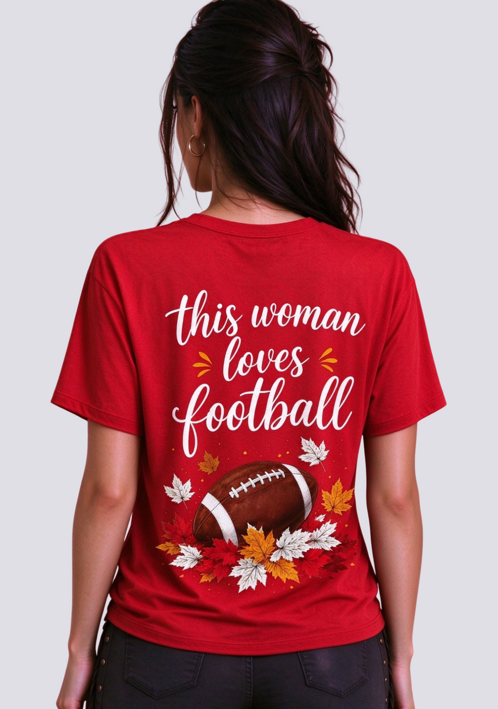 This Woman Loves Football Fall Maple Leaves NFL V-Neck T-Shirt