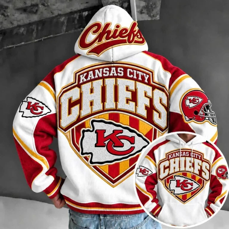 Kansas City Chiefs Retro Varsity Color Block Back Print Pullover Hoodie