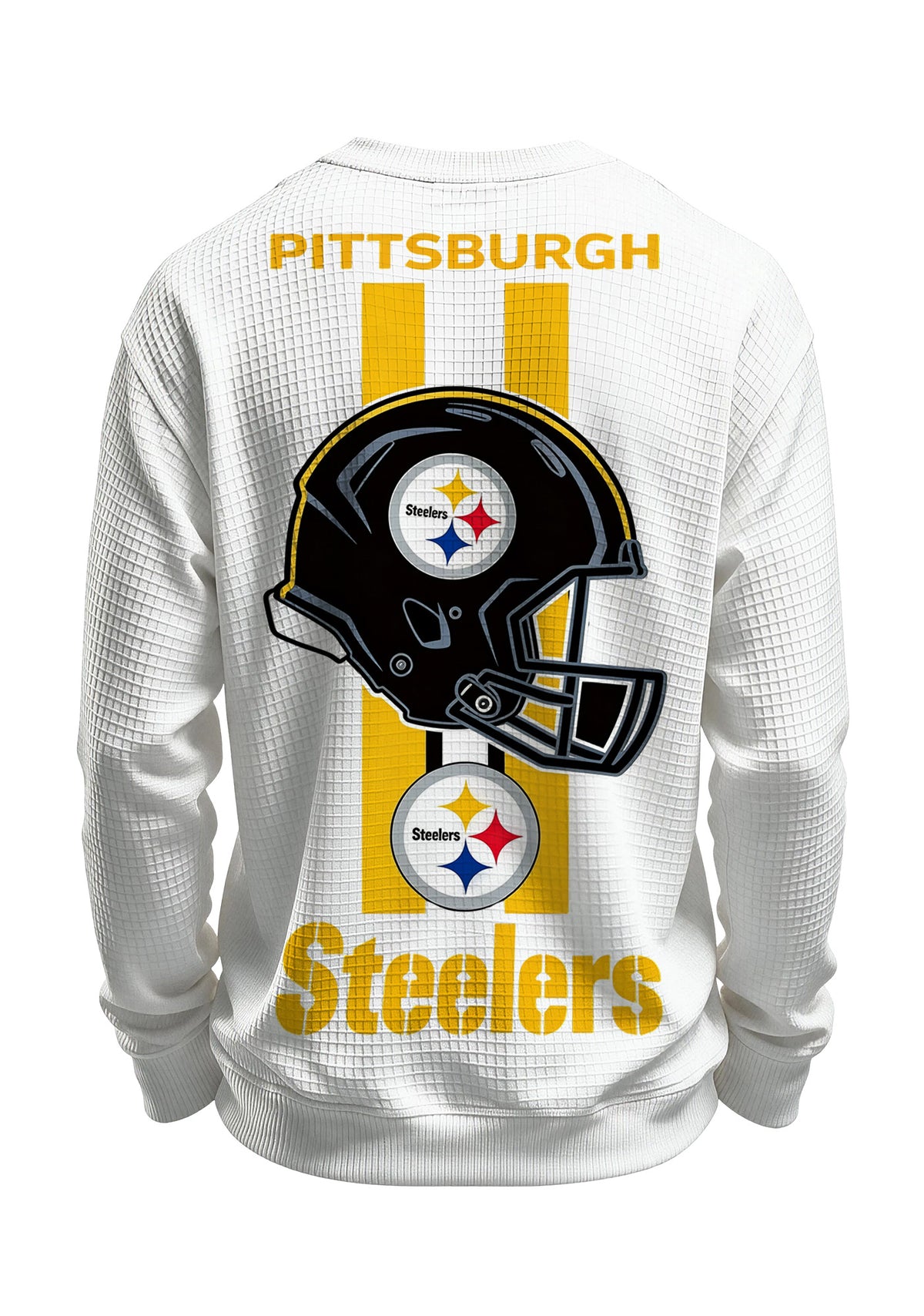 Pittsburgh Steelers Helmet Graphic Waffle Knit Crewneck Sweatshirt