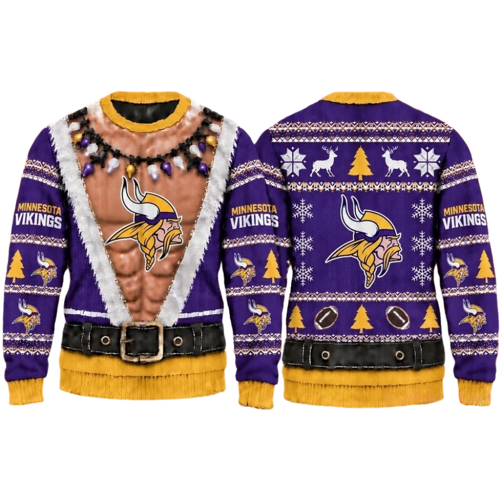 Minnesota Vikings Christmas Ugly Sweater Muscular Fan Graphic Main image