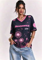 Seattle Seahawks Breast Cancer Awareness Dandelion V-Neck T-Shirt
