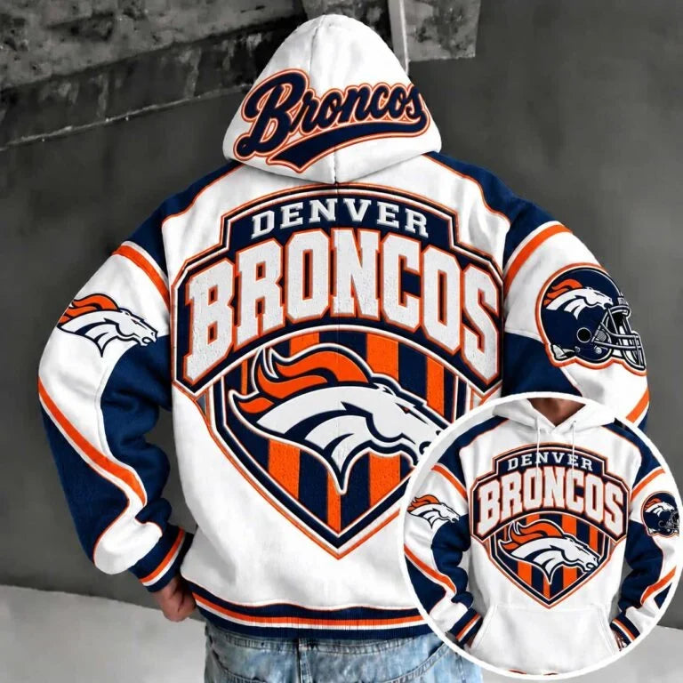 Denver Broncos Retro Varsity Color Block Back Print Pullover Hoodie