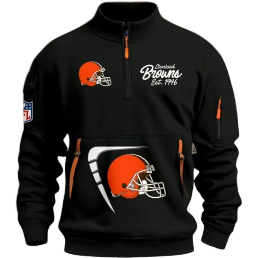 Cleveland Browns Black Stand Collar Quarter Zip Pullover Sweatshirt
