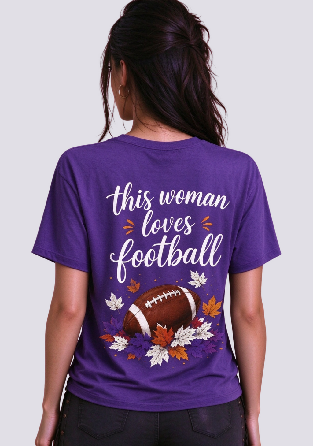 This Woman Loves Football Fall Maple Leaves NFL V-Neck T-Shirt