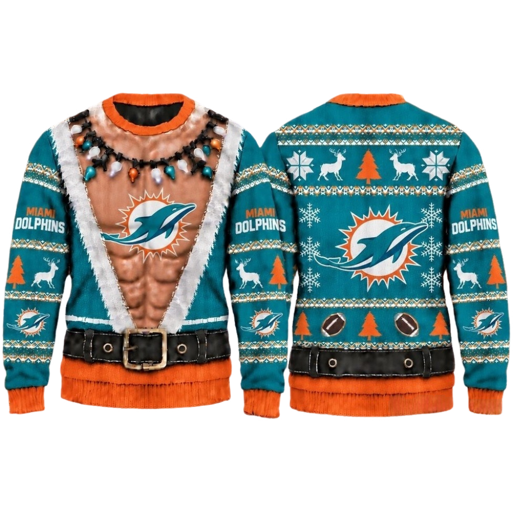 Miami Dolphins Christmas Ugly Sweater Muscular Fan Graphic Main image