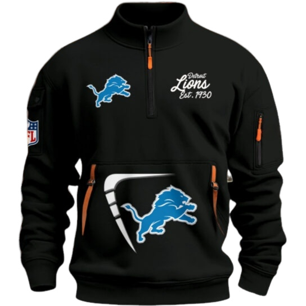 Detroit Lions Black Stand Collar Quarter Zip Pullover Sweatshirt