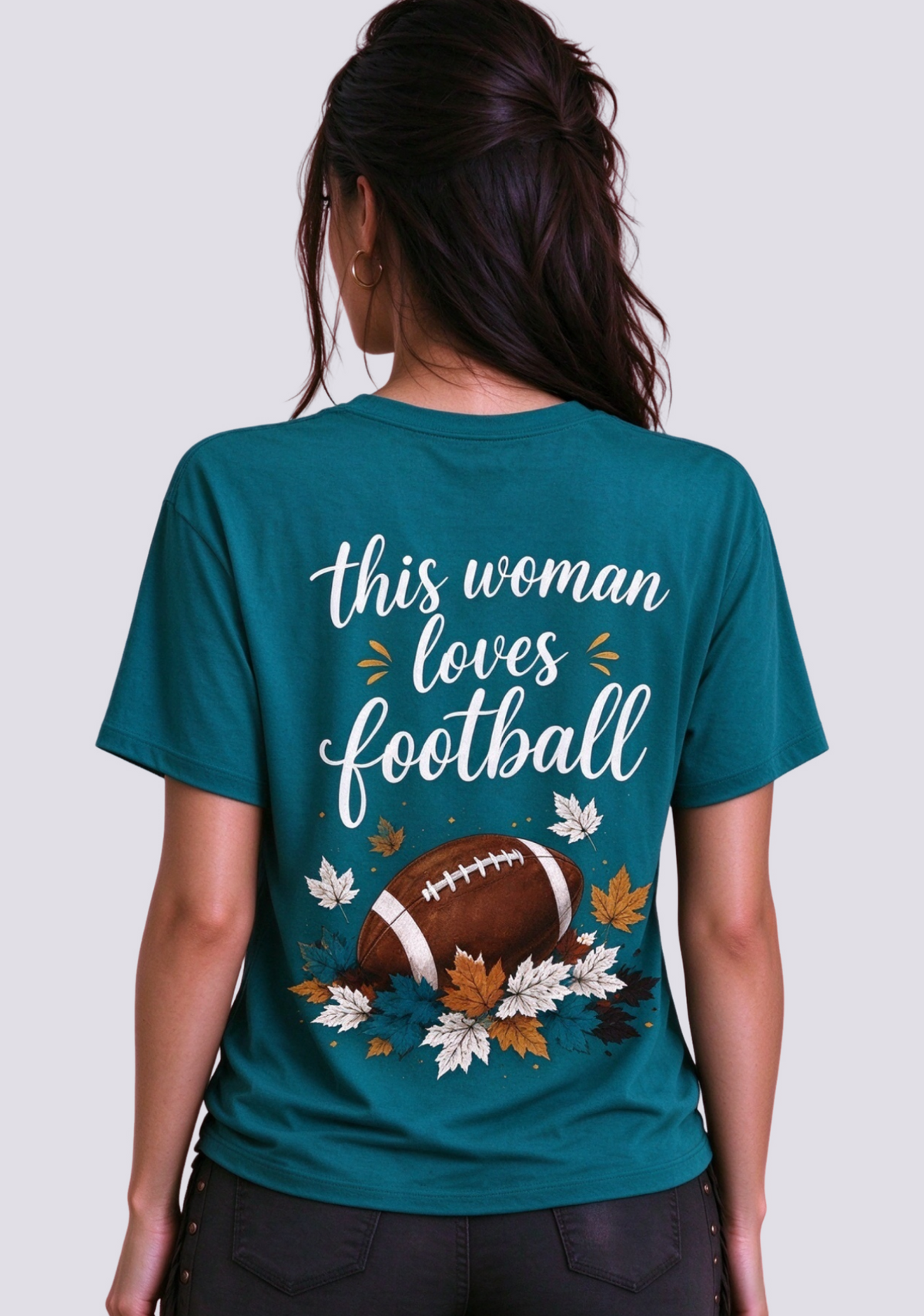 This Woman Loves Football Fall Maple Leaves NFL V-Neck T-Shirt