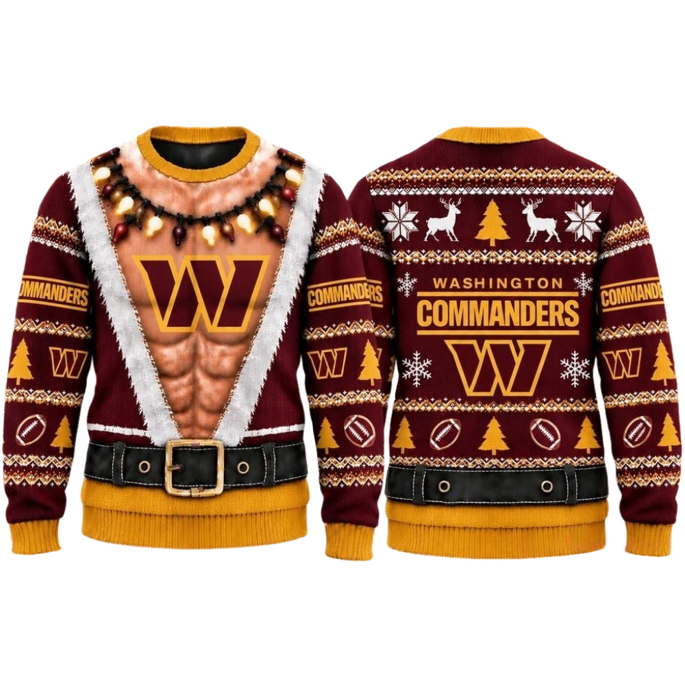 Washington Commanders Christmas Ugly Sweater Muscular Fan Graphic Main image