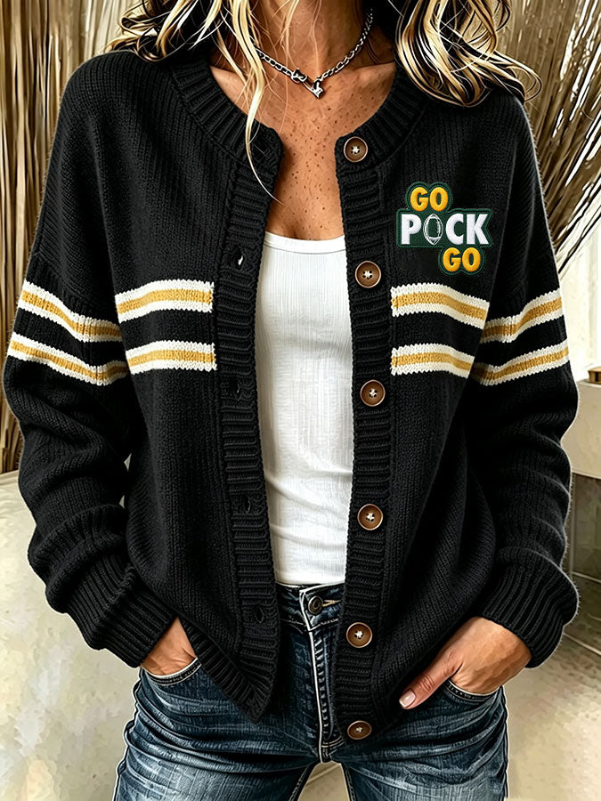 Women'S Casual Football Print Knitted Cardigan Top Secondary image