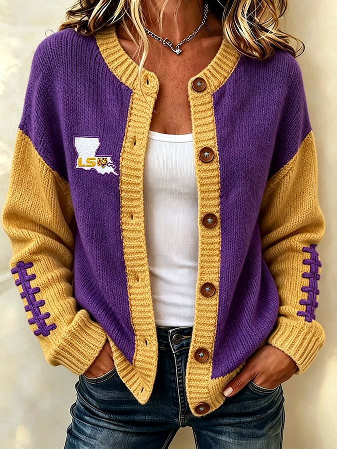 Women'S Football Printed Knitted Cardigan