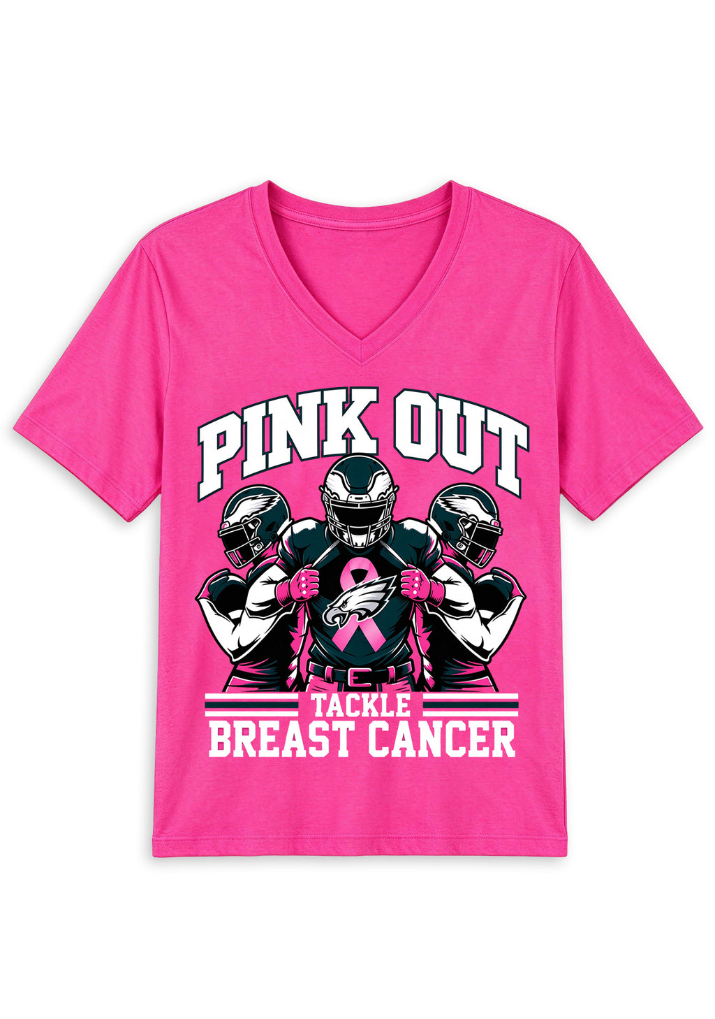 Philadelphia Eagles Pink Out Tackle Breast Cancer Awareness V-Neck T-Shirt