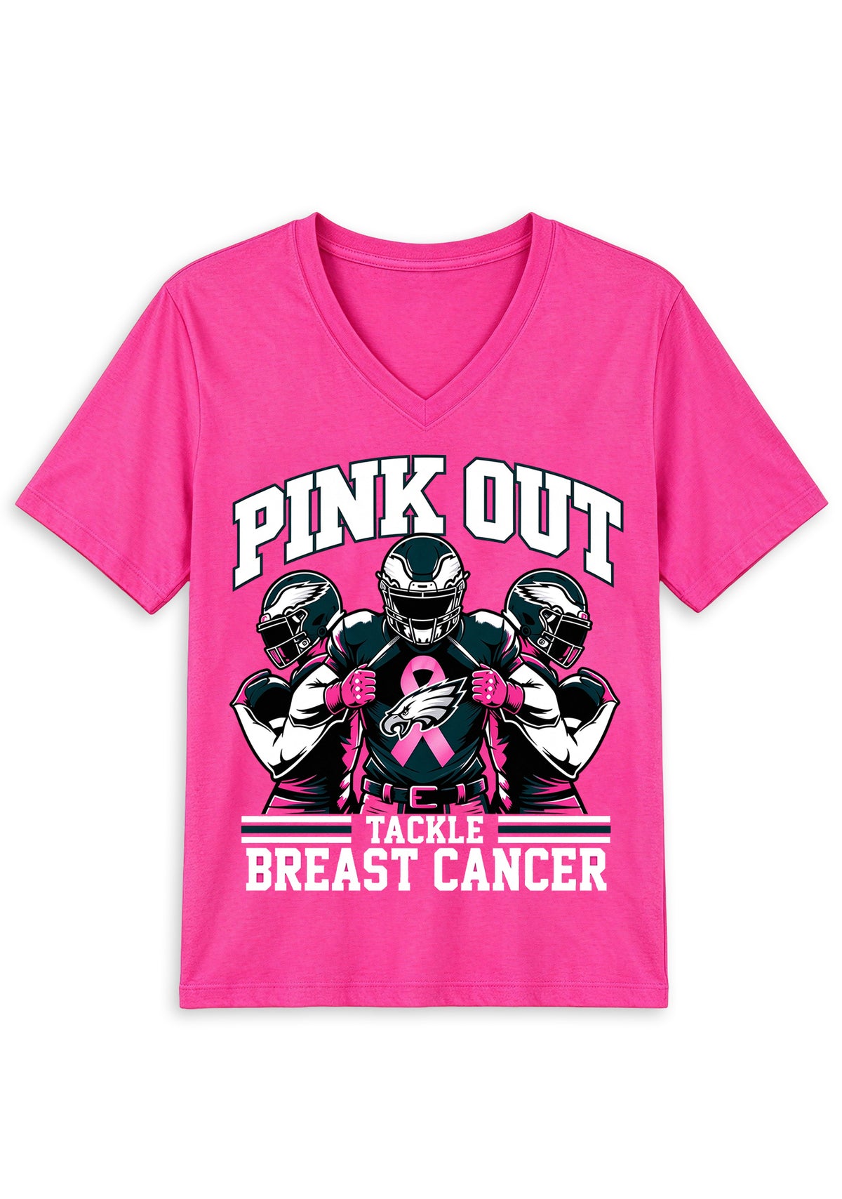 Philadelphia Eagles Pink Out Tackle Breast Cancer Awareness V-Neck T-Shirt