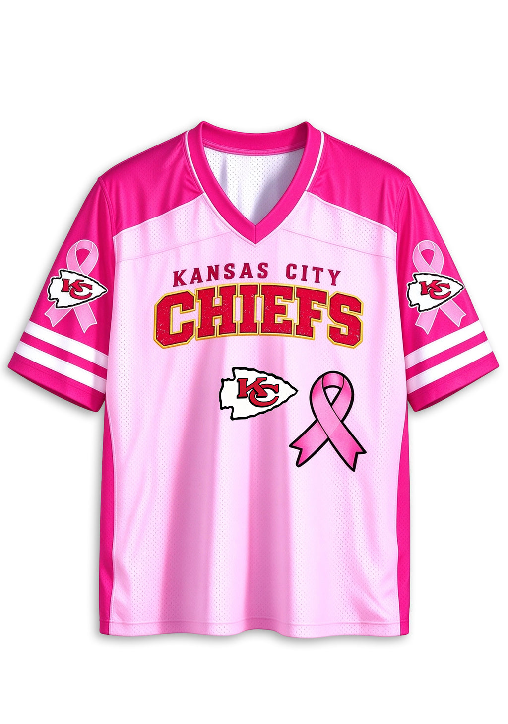 Women Kansas City Chiefs Breast Cancer Awareness Pink Ribbon Mesh Jersey