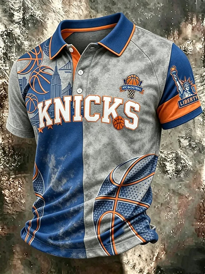 NY Knicks Tie‑Dye Color‑Block Short-Sleeve Polo Shirt