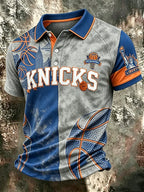 NY Knicks Tie‑Dye Color‑Block Short-Sleeve Polo Shirt