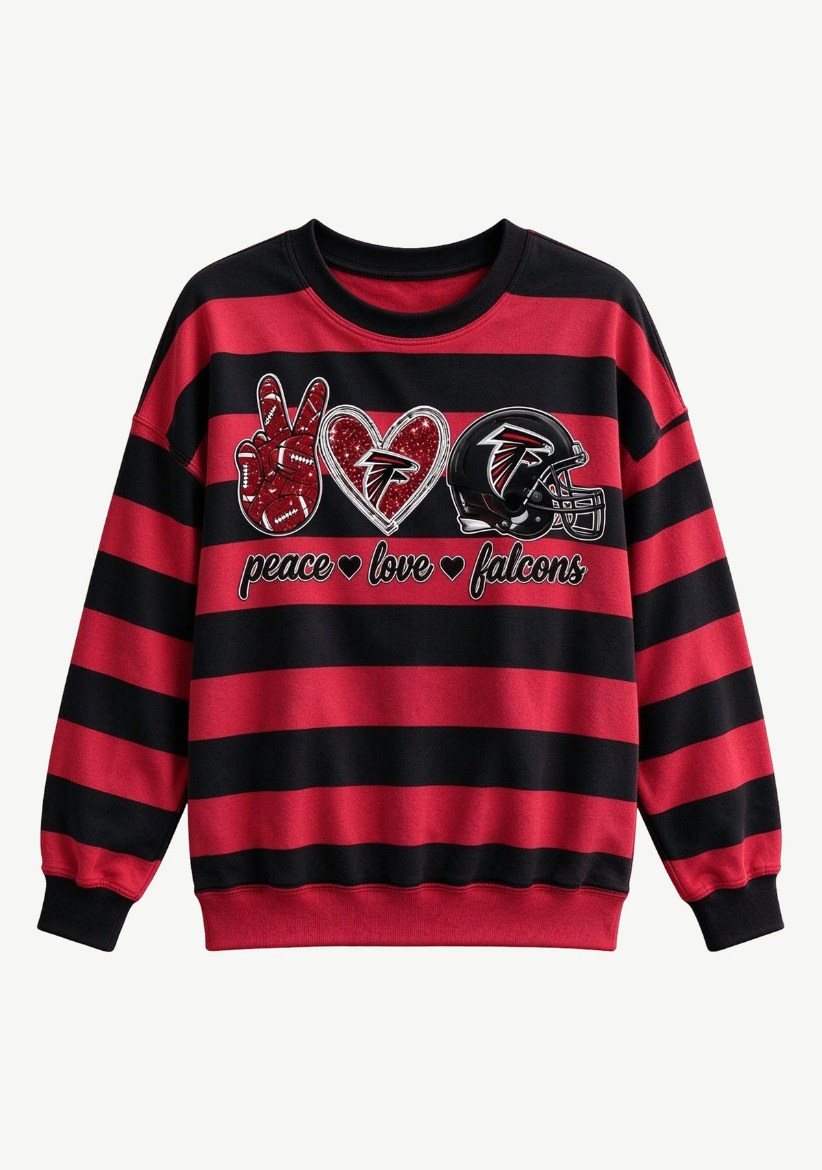 Women's Peace Love Atlanta Falcons Striped Crewneck Sweatshirt