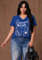 Women's Indianapolis Colts Wildflower Graphic V-Neck Raglan Rolled T-Shirt