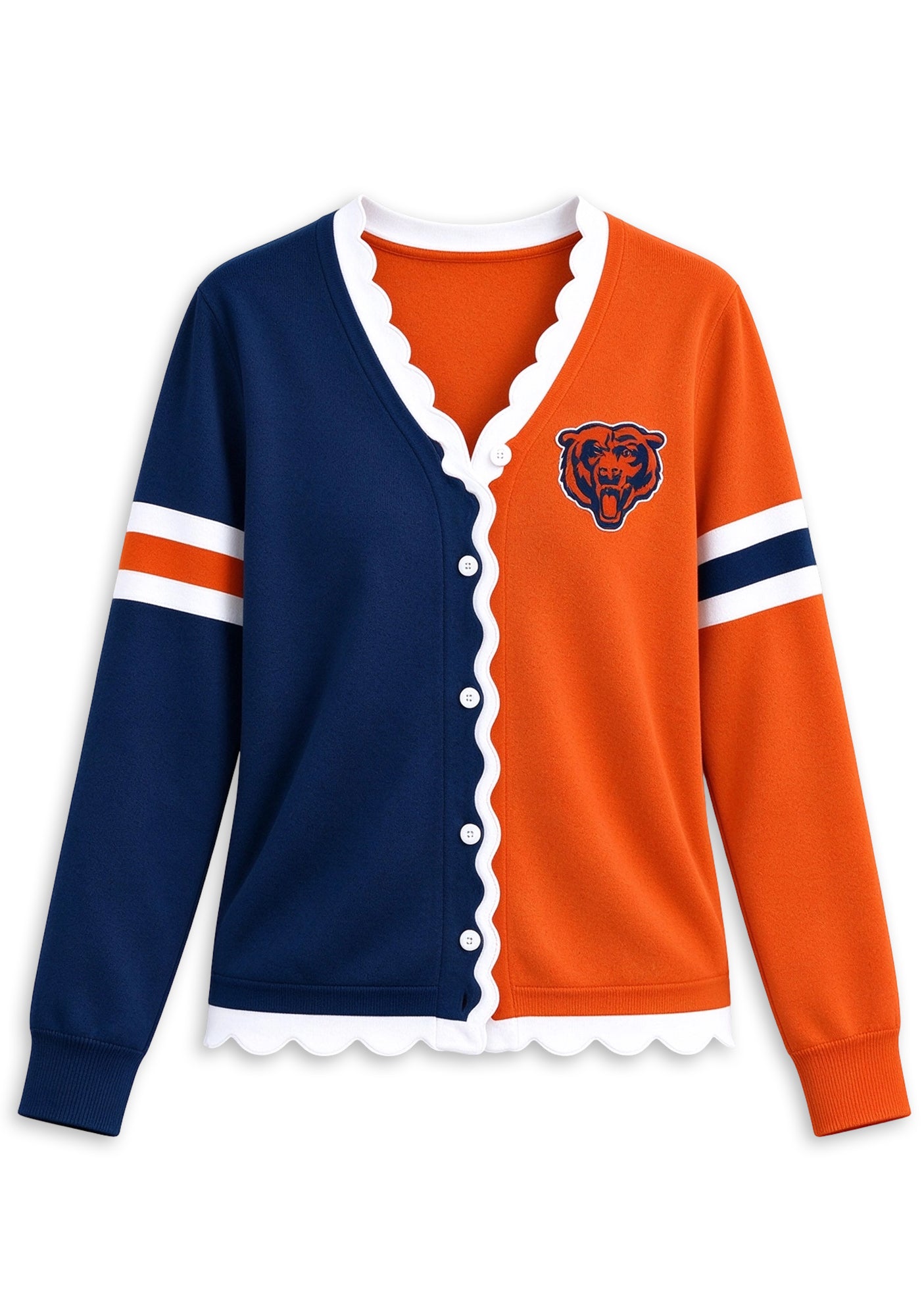 Women's Chicago Bears Color Block Scalloped Trim V-Neck Button Cardigan Secondary image