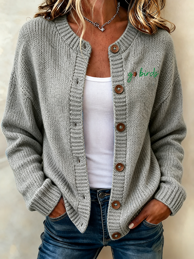 Women'S Football Printed Knitted Cardigan