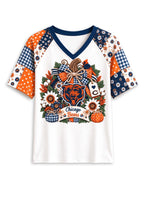 Women's Chicago Bears Patchwork Sleeve V-Neck Raglan T-Shirt