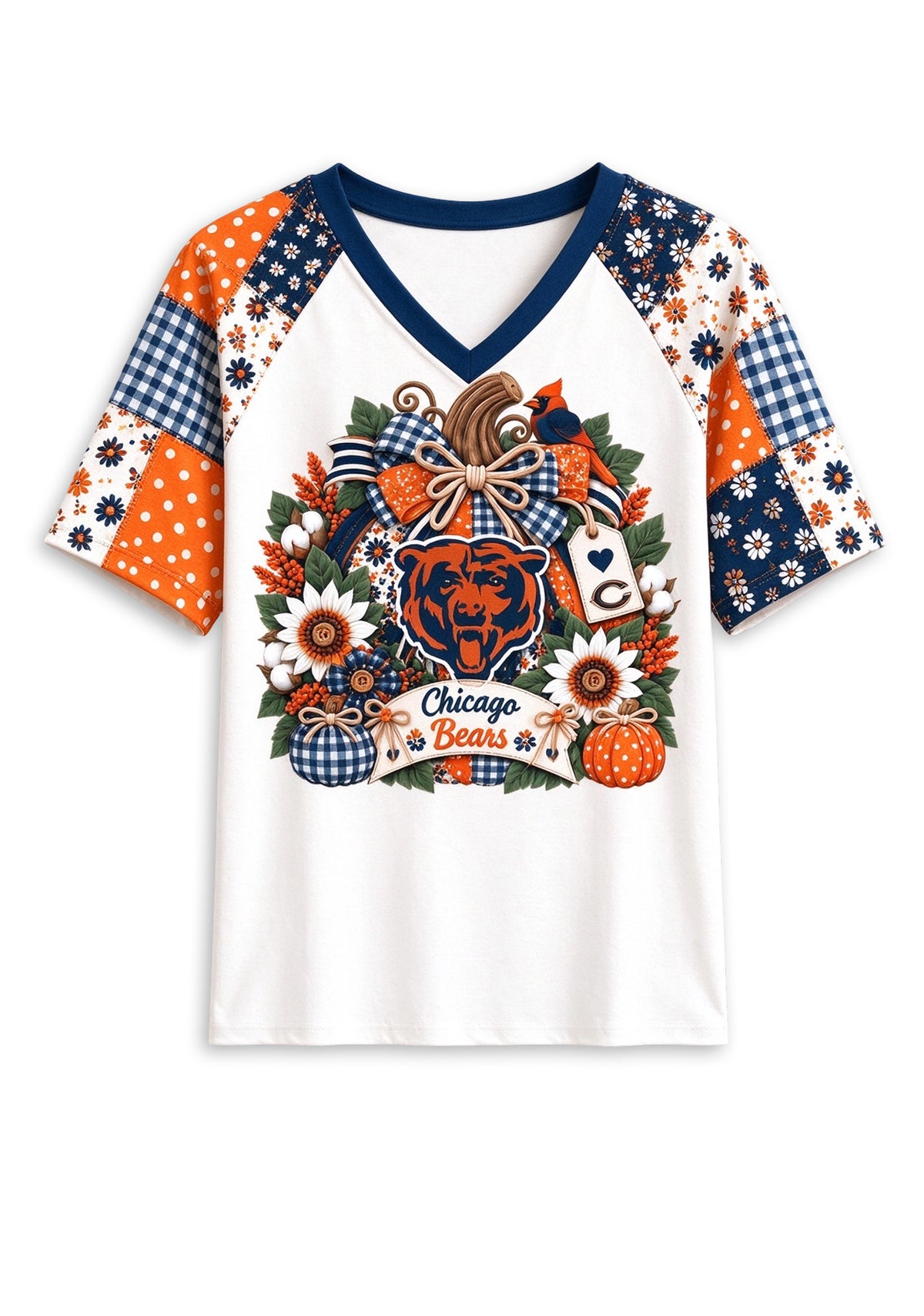 Women's Chicago Bears Patchwork Sleeve V-Neck Raglan T-Shirt