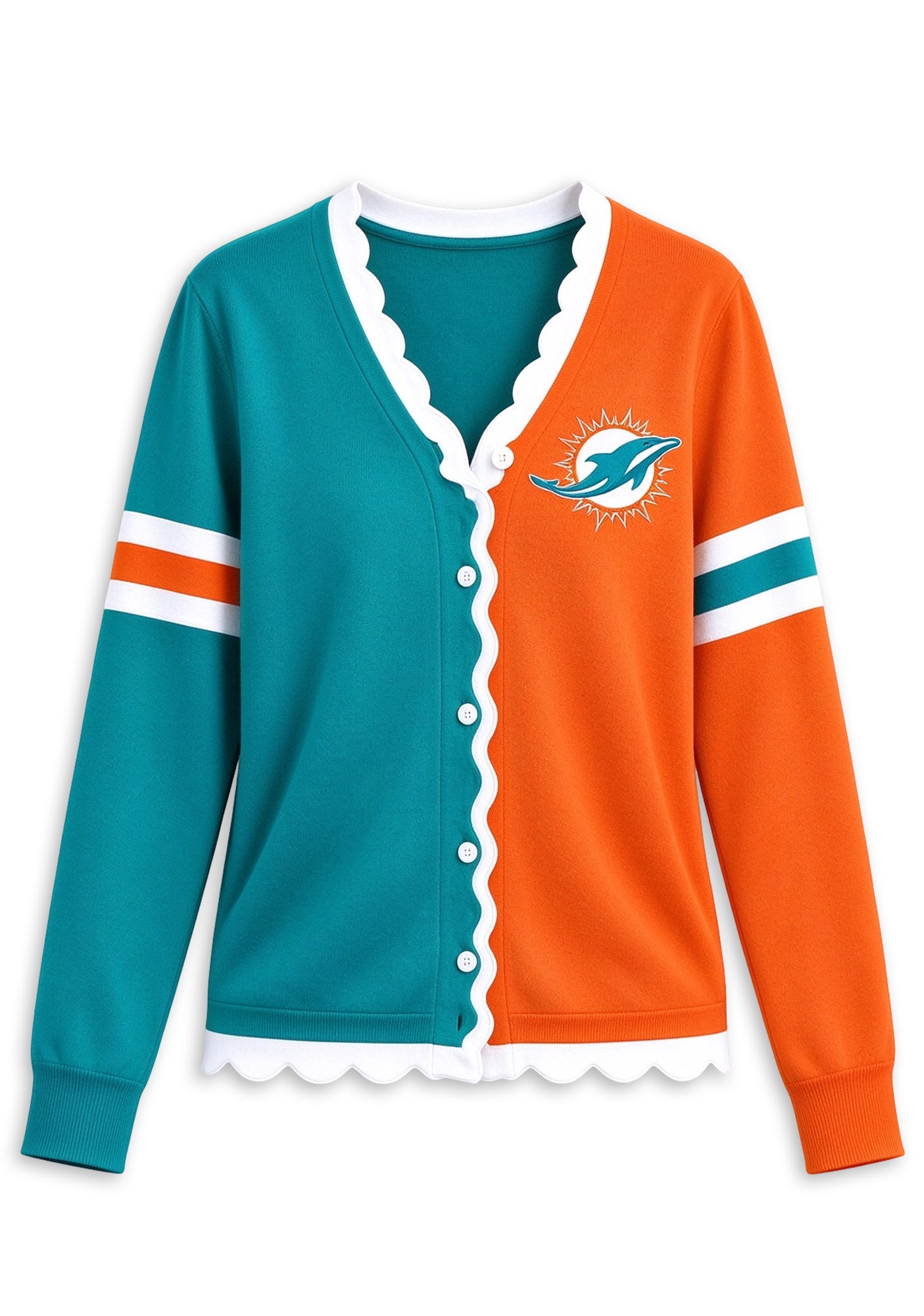 Women's Miami Dolphins Color Block Scalloped Trim V-Neck Button Cardigan Secondary image