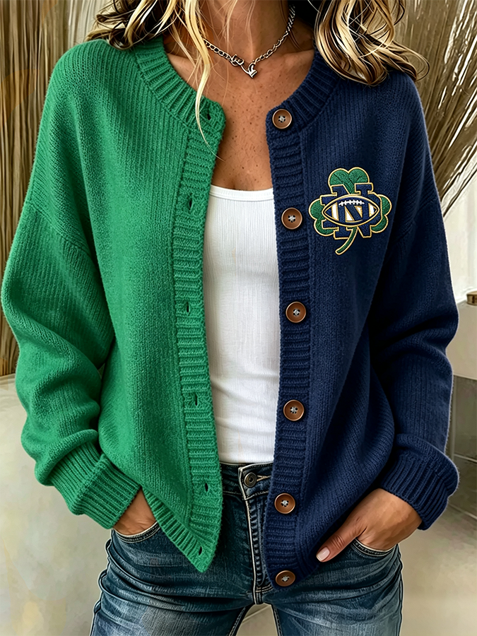 Women'S Casual Football Plant Knitted Cardigan Top