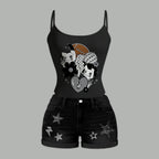 Las Vegas Raiders X Pokémon Bodysuit  & Stretch Black Denim Shorts Two-Piece Set