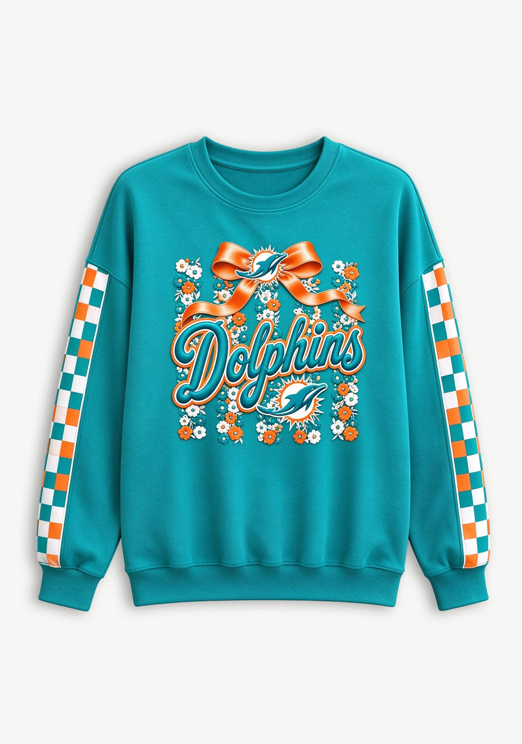Women's Miami Dolphins Floral Bow Crewneck Sweatshirt